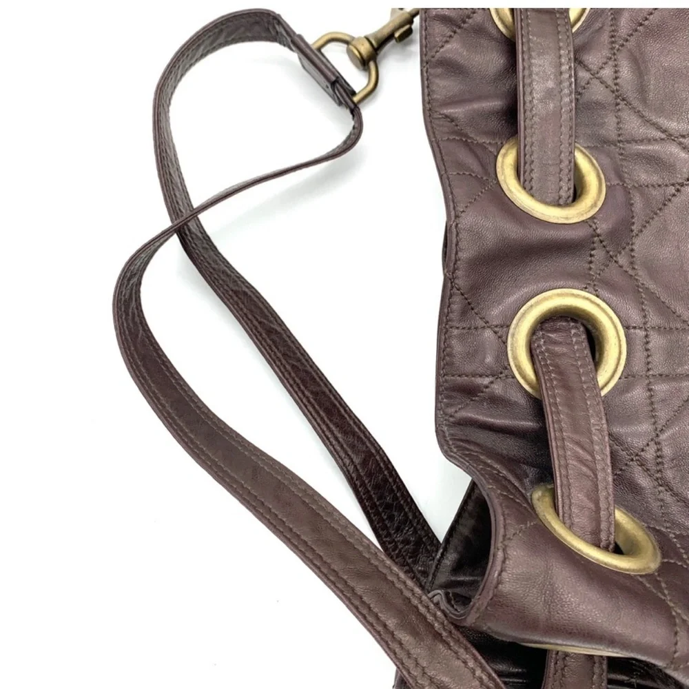 Christian Dior Vintage Brown Quilted Leather Cannage Drawstring Bucket Bag - Picture 8 of 12